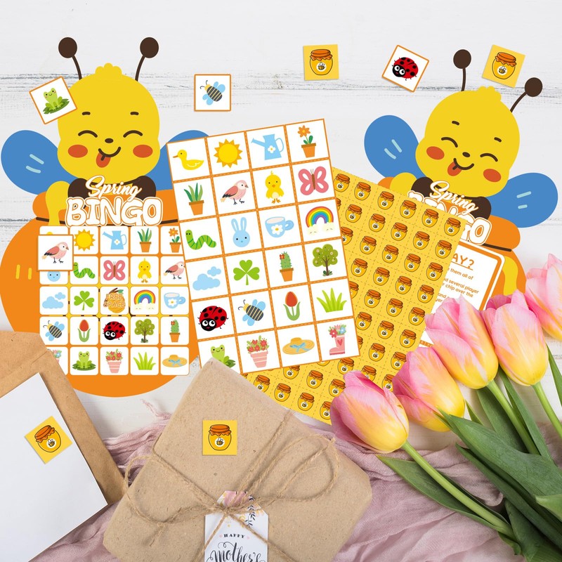 YQUQWN Spring Bee Bingo Game for 24 Players Spring Party