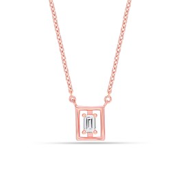 LeCalla Rose Gold-Plated 925 Sterling Silver Square CZ Pendant Necklace for Teen Women