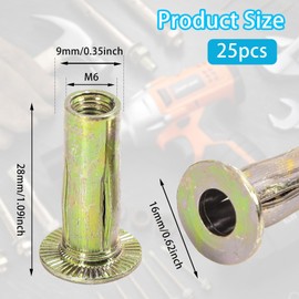 QXSKSLH 25Pcs M6 Multi Grip Rivet Nuts Pre Bulbed Shank Carbon Steel Color-Zinc-Plated Flat Head Threaded Insert Nut