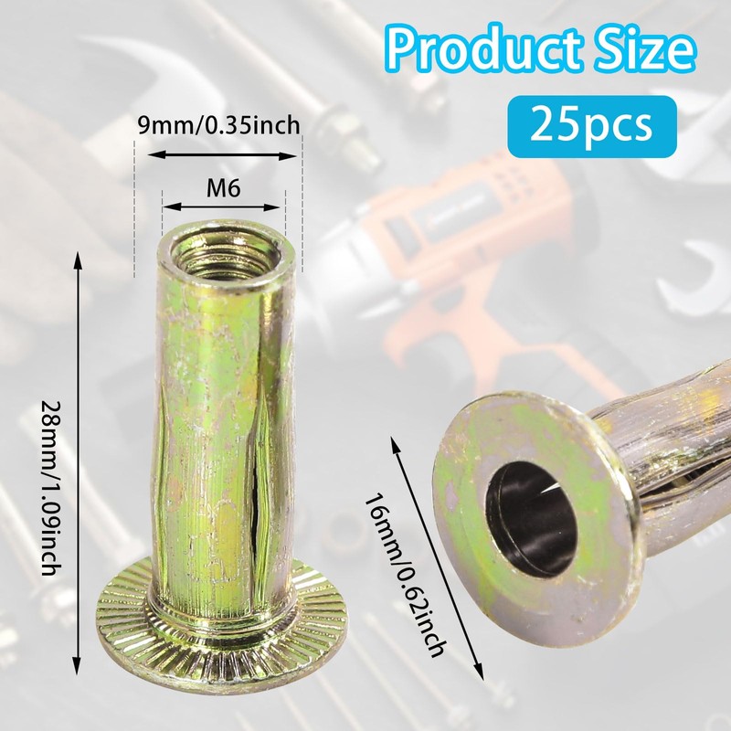 QXSKSLH 25Pcs M6 Multi Grip Rivet Nuts Pre Bulbed Shank