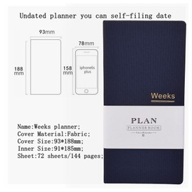 Pocket Monthly Weekly Planner Undated Weekly Planner 144 Pages Notebook Organiser Agenda (blue)