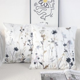 NIULAA Velvet Cushion Covers 50cm x 50cm Set of 2 Spring Cushion Cover Grey Watercolor Square Pillow Case Decorative Sofa Cushion Covers 20x20 Inches Scatter Cushions Covers Art Deco