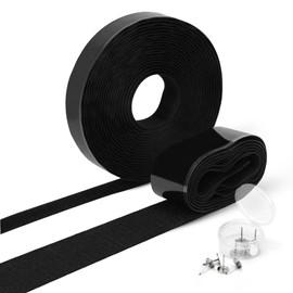 Yotache Magnetic Thermal Insulated Door Curtain Accessories, 2 Rolls Self Adhesive Hook Tapes and Pushpins for Door Curtain Installation, Nylon, Black