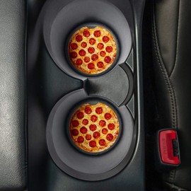 Pepperoni Pizza Pie. Car Coasters for drinks Set of 2. Perfect Car Accessories with absorbent coasters. Car Coaster measures 2.56 inches with rubber backing
