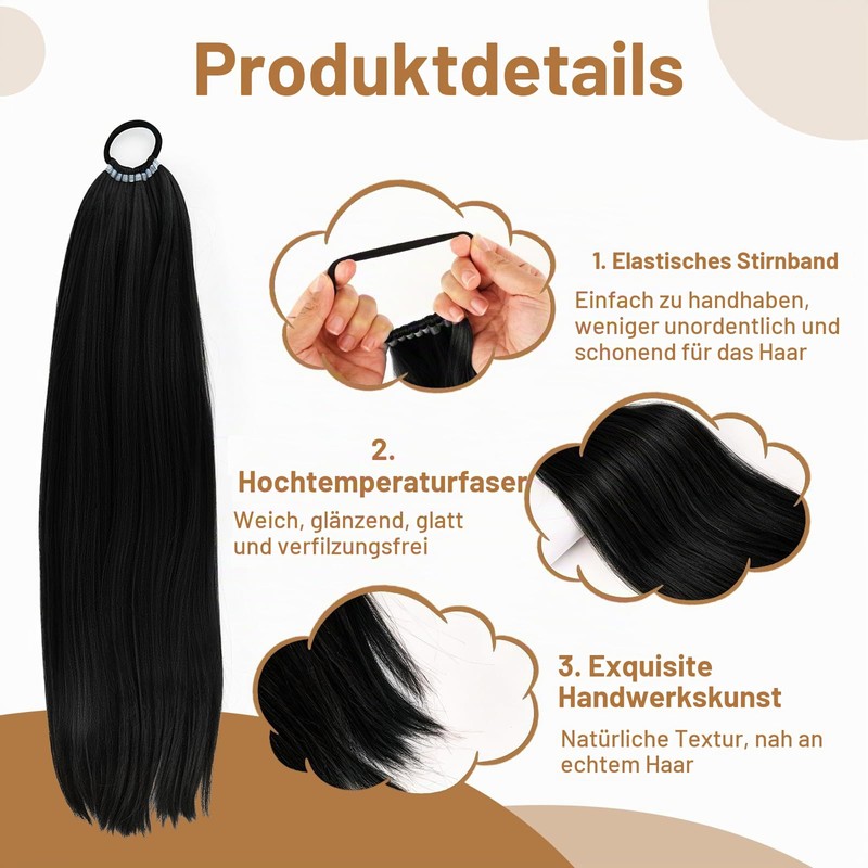 Ponytail Extension, Ponytail Hairpiece, 60 cm Long Straight Braid Extensions,