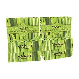 Vaadi Herbals Lemongrass Scrub Bar Soap - Handmade Herbal Soap with 100% Pure Essential Oils - ALL Natural - Best Natural Skin Moisturizer - Each 2.65 Ounces - Pack of 6 (16 Ounces)