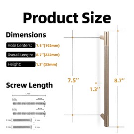 KOMOTIA 10 Pack Champagne Bronze Cabinet Pulls knurled 7-1/2 Inch Hole Centers Kitchen Cabinet Handles Drawer Pulls Cabinet Hardware