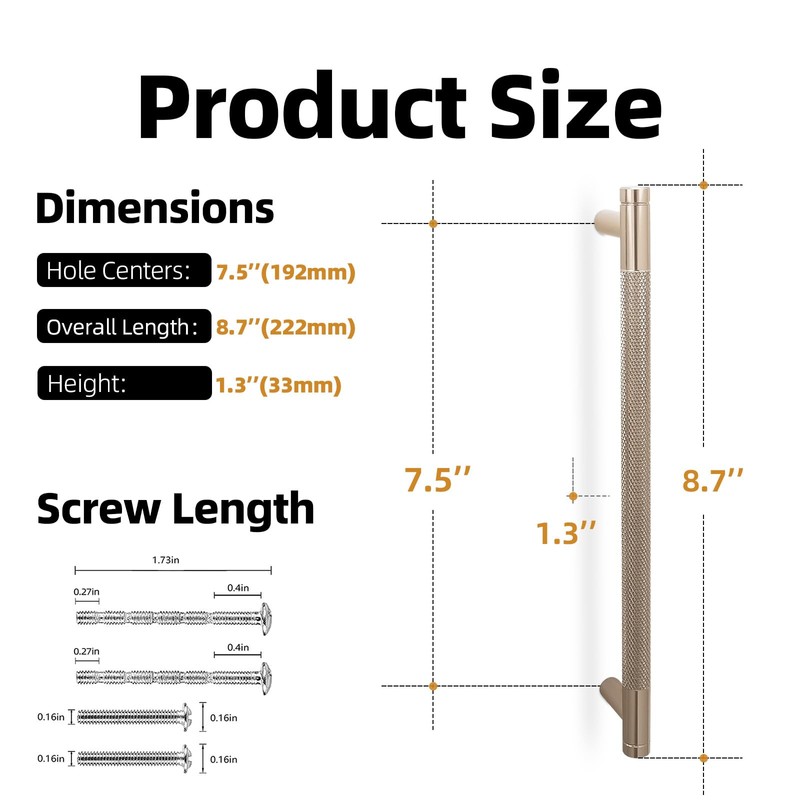 KOMOTIA 10 Pack Champagne Bronze Cabinet Pulls knurled 7-1/2 Inch