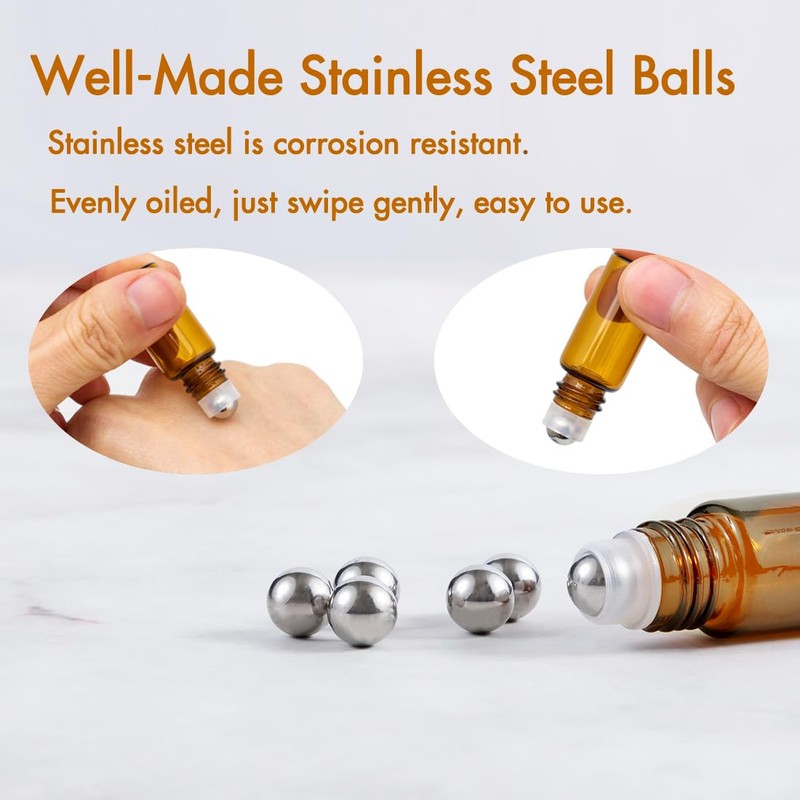 ZEJIA 3ml Roller Bottles 24Pack Amber Thick Glass Essential Oil