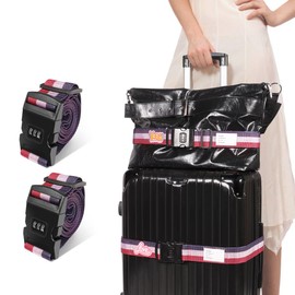 Adjustable Luggage Straps with Combination Lock – 4 Pack Bright Colors, Quick-Release Buckle, Secure Travel Luggage Straps for Added Safety（Tricolor）