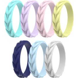 ThunderFit Silicone Wedding Rings for Women, Leaf Design Rubber Engagement Bands 5.2mm Wide 2mm Thick - 1/4/7 Variety Multipack (Pack K - Size 9.5-10 (19.8mm))