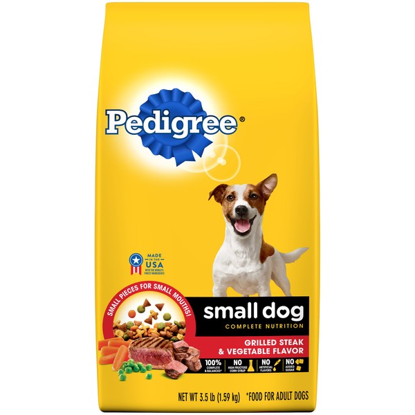 PEDIGREE Small Dog Complete Nutrition Small Breed Adult Dry Dog Food Grilled Steak and Vegetable Flavor Dog Kibble, 3.5 lb. Bag