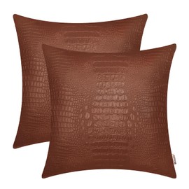 BRAWARM Faux Leather Pillow Covers 22 X 22 Inches, Light Brown Leather Pillow Covers Pack of 2, Crocodile Leather Decorative Throw Pillows for Living Room Couch Bed Sofa Home