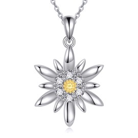 UCADRIT Edelweiss Jewelry Sterling Silver Edelweiss Necklace Flower Pendant White Flower Gifts for Women