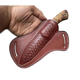 Handmade Leather Fixed Blade Knife Sheath for Belt, 5 inch BladeLength, 2 inch Width, Cross Draw Right Side Carry, Open Top, EDC Tools Holster (Brown)