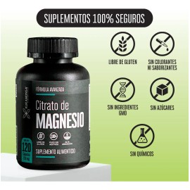 Citrato de Magnesio 120 Cpsulas  Magnesium Citrate  Apoyo Muscular, Nervioso Y Oseo  Alta Absorcin y Equilibrio Mineral  Ideal para Bienestar Diario  