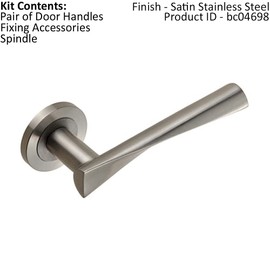 Pair Angular Twisted Lever on Round Rose - Concealed Fix - Satin Stainless Steel | Door Handle Lever on Screwless Rose - Internal Door Hardware - Screws, Fixings and Spindle Included