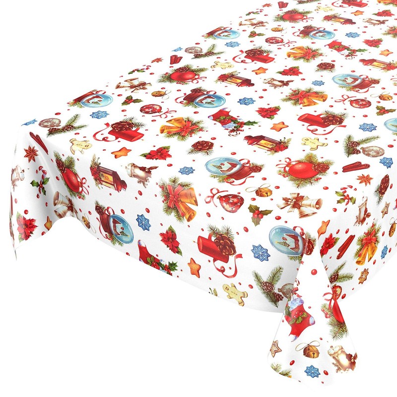 ANRO Oilcloth Tablecloth Oilcloth Tablecloth Christmas Baubles Festival Celebration Round