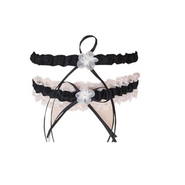 Instiqueo Women Wedding Garter Stretch Leg Garter Set Bridal Accessories with White Lace Floral Garters (Black)