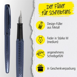 Online Eleganza Diamond Night Writing Set Includes Ballpoint Pen, Fountain Pen, Genuine Leather Case, 3 Pieces, in Gift Box, Fountain Pen for Standard Cartridges, Ballpoint Pen with Large Refill G2