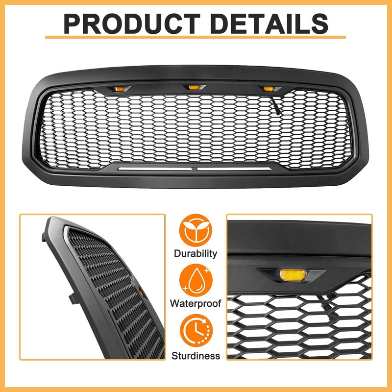 DIBON AUTO Front Honeycomb Grill for Dodge Ram 1500 2013-2018