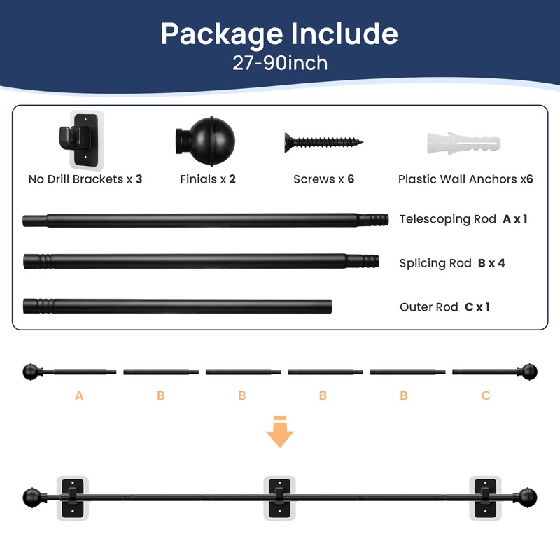 ENJOYBASICS No Drill Curtain Rods for Window 48 to 84