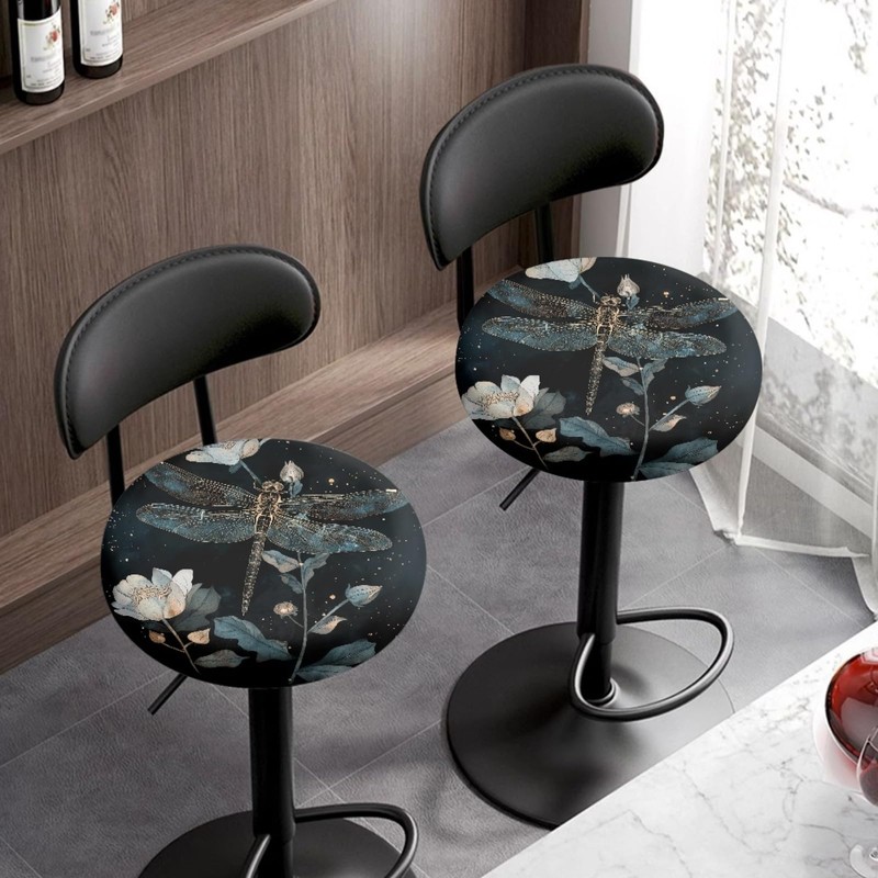 Wanyint Dragonfly Print Bar Stool Seat Covers Stretch Round 12"-14"