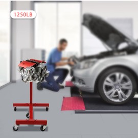 PIAOCAIYIN Folding Engine Stand, 1250 lbs Capacity Engine Run Stand, Heavy-Duty Motor Stand w/360 ° Rotatable Head & Swivel Caster Wheels, for Garages, Repair Shops, Red