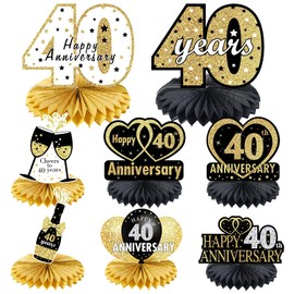 Happy 40th Anniversary Decorations Table Honeycomb Centerpiece, 8pcs 40 Wedding Anniversary Table Centerpiece for Party, 40 Year Anniversary Party Supplies Table Topper Decor