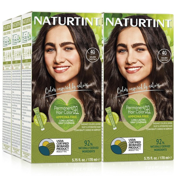 Naturtint Permanent Hair Color 4G Golden Chestnut (Pack of 6), Ammonia Free, Vegan, Cruelty Free, up to 100% Gray Coverage, Long Lasting Results