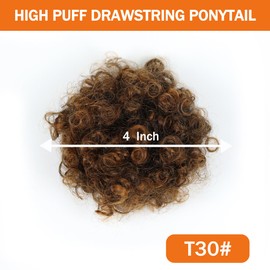 MKJVEN 2 PIECES Small Afro Puff Drawstring Ponytail Extension for Women Kids,Ombre Brown Curly Hair Bun Ponytail Extension Hair Bun Puff Hairstyle With Clips (T30)
