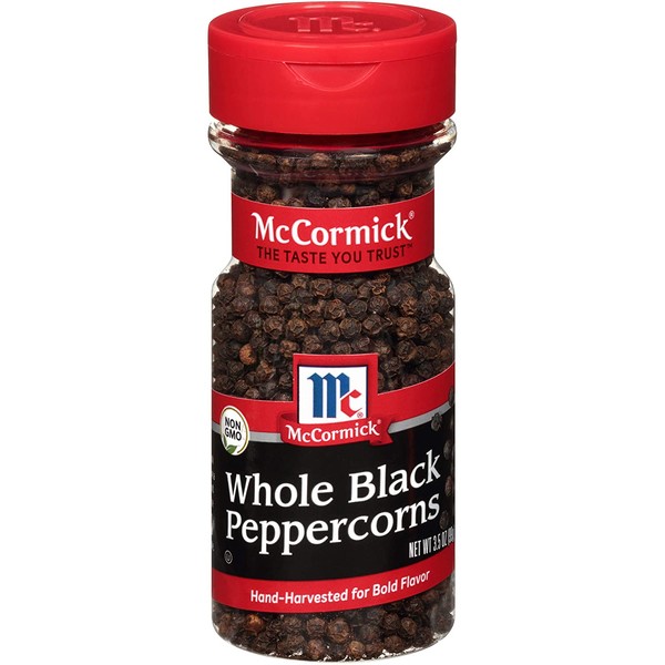 McCormick Whole Black Pepper, 3.5 oz, Guaranteed Freshness from Whole Black Peppercorns, A Staple For Every Kitchen Table and Pantry