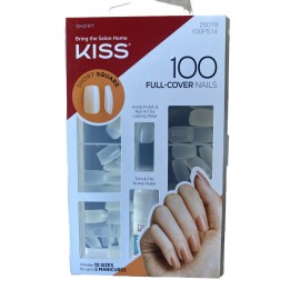 KISS 100 Full Cover Nails SHORT SQUARE 10 SizesUp To 5 Mani’s Glue NOT Included