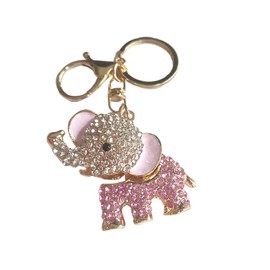 Cute Rhinestone Elephant Keychain for Purse Bag Handbag, Charm Crystal Key Chain Ring for Car Hanging Ornament, Sparkling Animal Keyring Pendant Jewelry Gift for Women (Pink)