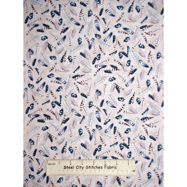 Quilting Treasures Fabric Owl Bird Feathers Toss Ecru Beige Cotton