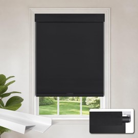 Cordless Blackout Roller Shades for Indoor Windows with Light Blocking Strips,Free-Stop Pull Down Shades,Thermal Insulated UV Protection Roller Blinds for Home Office (Black,58" W x 72" H)