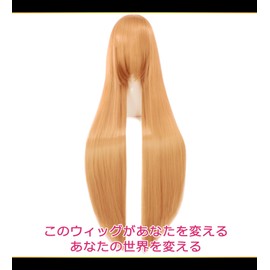 CaseEden 6175 Premium Cosplay Wig, Smooth, Long, Straight, 39.4 inches (100 cm), Gold, Dark Blonde Hair