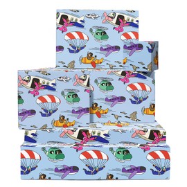 CENTRAL 23 Blue Wrapping Paper - Skydiving Plane - 6 Sheets Purple Gift Wrap For Birthday Christmas Easter All Occasion Baby Shower - Includes Tags - Cute Giftwraps For Girls Women Mom Friends