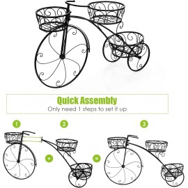 OFFICEJOY Metal Stand Flower Pot Home Garden Bicycle Planter With 3 Decorative Wheels