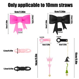 LMLVHH 4Pcs Pink & Black Cup Accessories Set – Magical Princess & Witch Straw Charms with Bow Covers, Gifts for Fans & Best Friends
