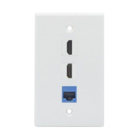 BUPLDET 2 HDMI Port and CAT6 Ethernet Wall Plate - Dual HDTV Jack CAT 6 RJ45 Keystone Cover Plate in White - 2 HDMI Port + 1 CAT6 Ethernet