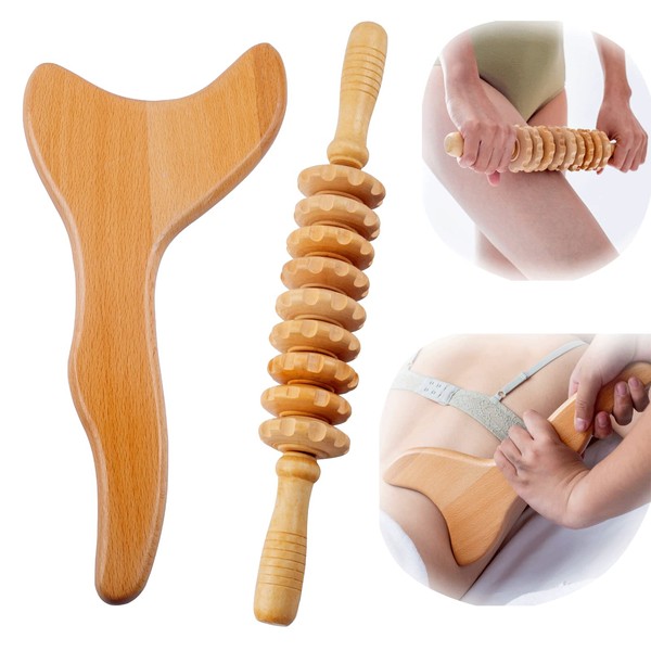 Mikako 2 in 1 Maderoterapia Kit, Wood Therapy Massage Tools, Lymphatic Drainage Massager, Maderoterapia Kit for Anti Cellulite Lymphatic Drainage (2 in 1 Kit)