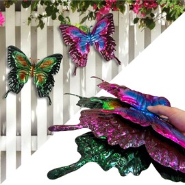 FUNWILDLIFE Metal Butterfly Wall Decor - 11.4" Outdoor Fence Wall Art Decor, 2 Layer Metal Hanging Decoration for Garden Yard Living Room Bedroom Patio Balcony(2 Pack)