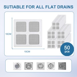 50 PCS Disposable Shower Drain Hair Catcher Disposable Drain Hair CatcherShower Drain Hair Catcher Square Easy to Install and Clean Suit Strong Adhesion for Tubs Bathrooms and Kitchens 4" X 4"