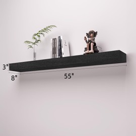 SAUMONIERES Fireplace Mantel Shelves 55 Inch Solid Wood Wall Mounted Long Floating Shelf Hollow, Black