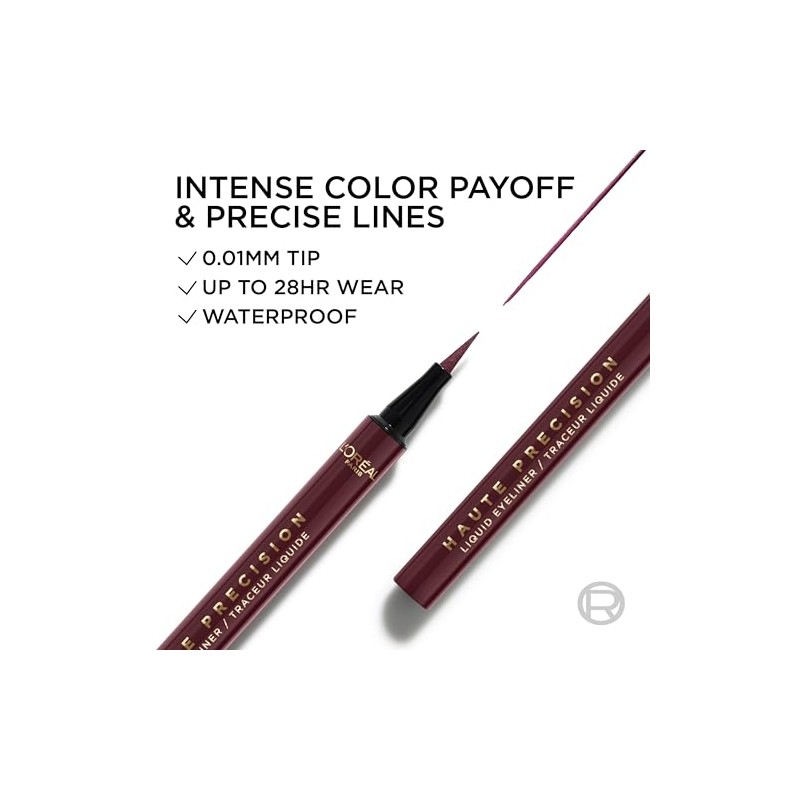 L'Oreal Paris Delineador de ojos líquido impermeable de alta precisión,