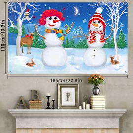 Winter Snowman Background Banner Supplies Large Fabric Winter Snowman Theme Backdrop Happy 2024 New Year Eve Holiday Party Backdrop for Winter Party Decor Friend Wall Backdrop, 72.8 x 43.3 Inches
