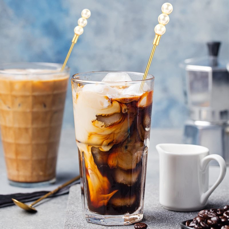 Exquisite Gold Pearl Stainless Steel Coffee Beverage Stirrers Stir Cocktail