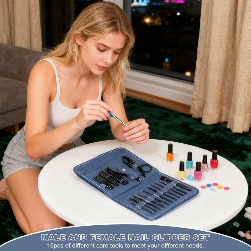 Zangzhixiong Professional Nail Care Kit, 16-Piece Manicure and Pedicure Set