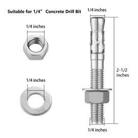 Wensilon 10Pcs 1/4x2-1/2 Inch Standard Fasteners for Heavy-Duty 304 Stainless Steel Wedge Anchors for Cement and Concrete